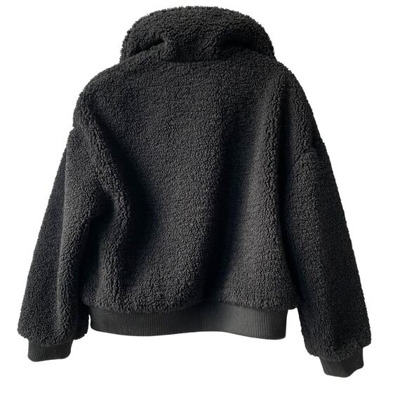 boohoo Sherpa Teddy Jacket Women Size 4 Black High Neck Puffy Edgy City Chic - Picture 2 of 9